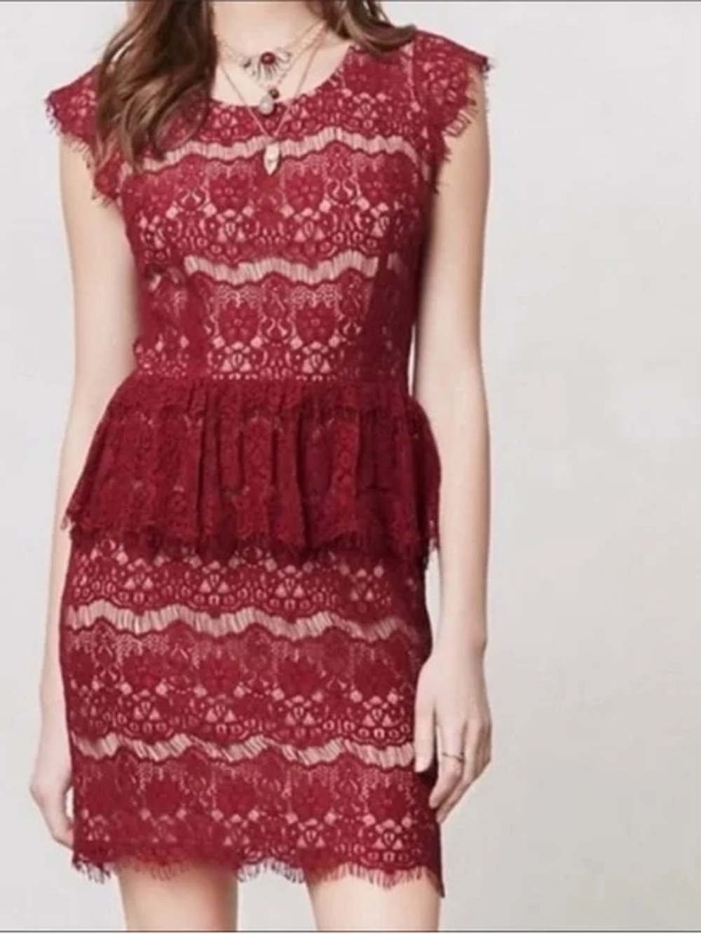 Anthropologie Burgundy Elsa Lace Peplum Midi Dress Small